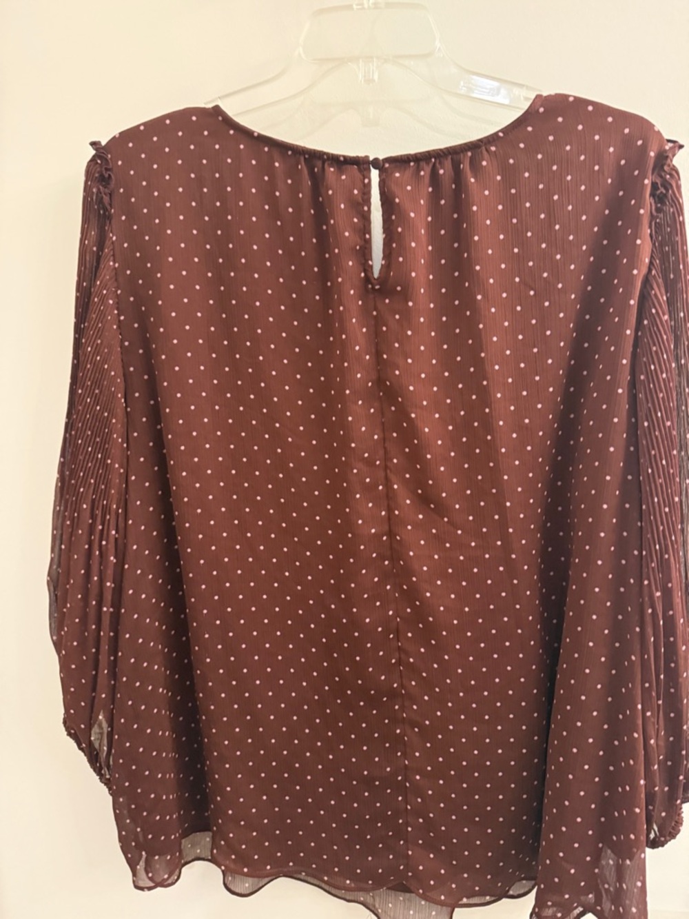 LC Lauren Conrad Brown Polka Dot Pleated Sleeve Blouse - Picture 5 of 5